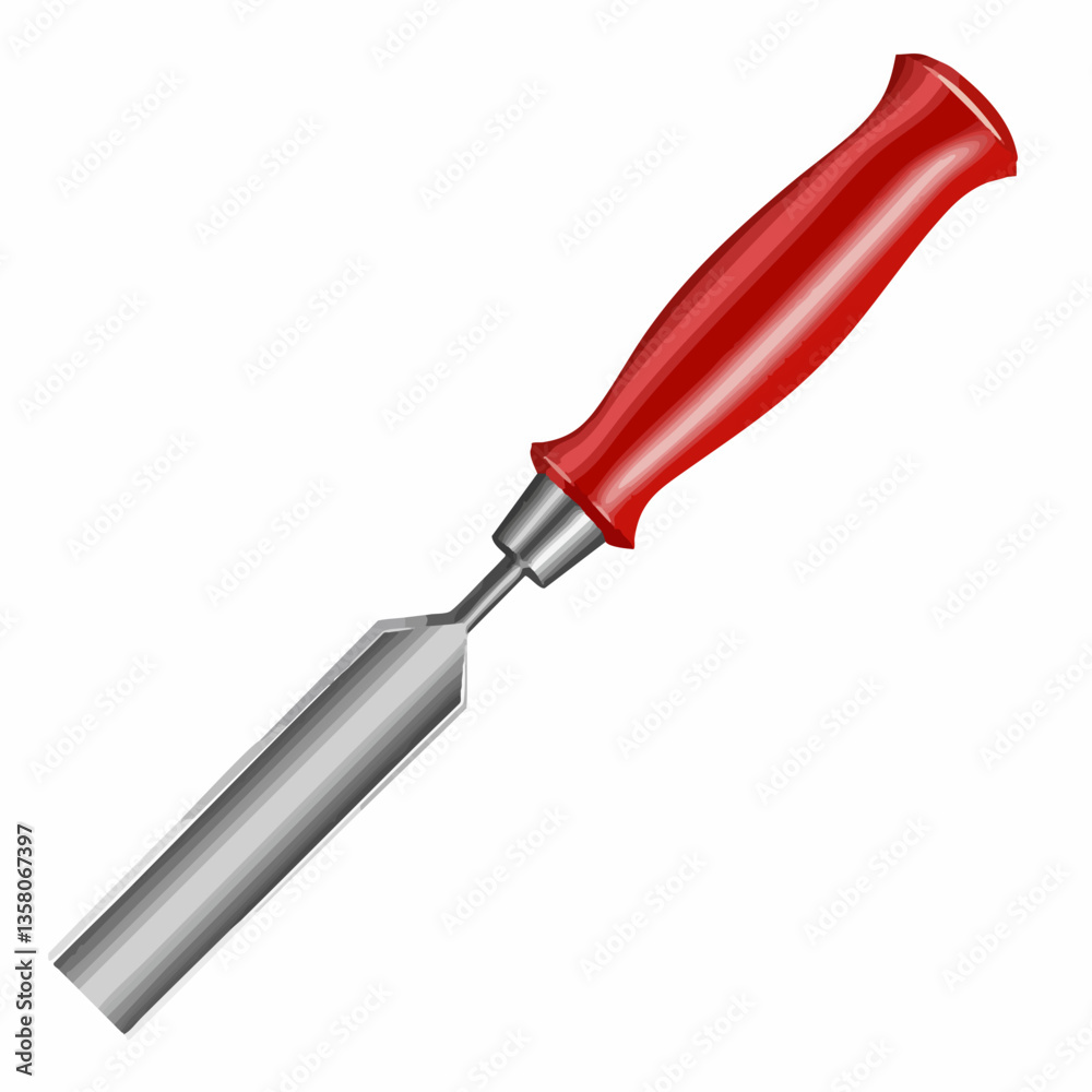 Woodworking chisel with red handle illustration, Vector Image Woodworking chisel with red handle illustration, Vector Image