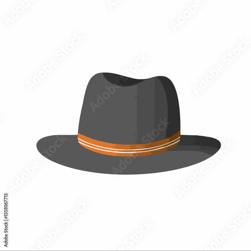 Stylish Fedora Hat with Orange Band, Vector Image