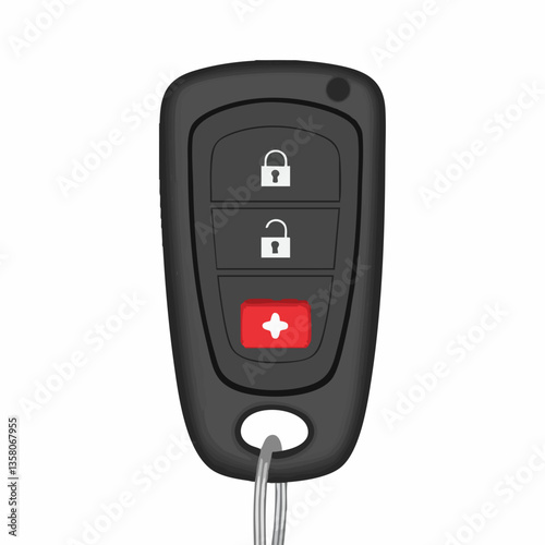 Remote Key with Lock Unlock and Panic Buttons, Vector Image