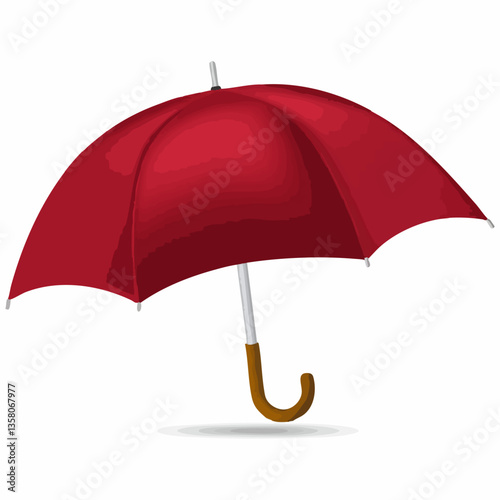 Red Umbrella with Wooden Handle Illustration, Vector Image