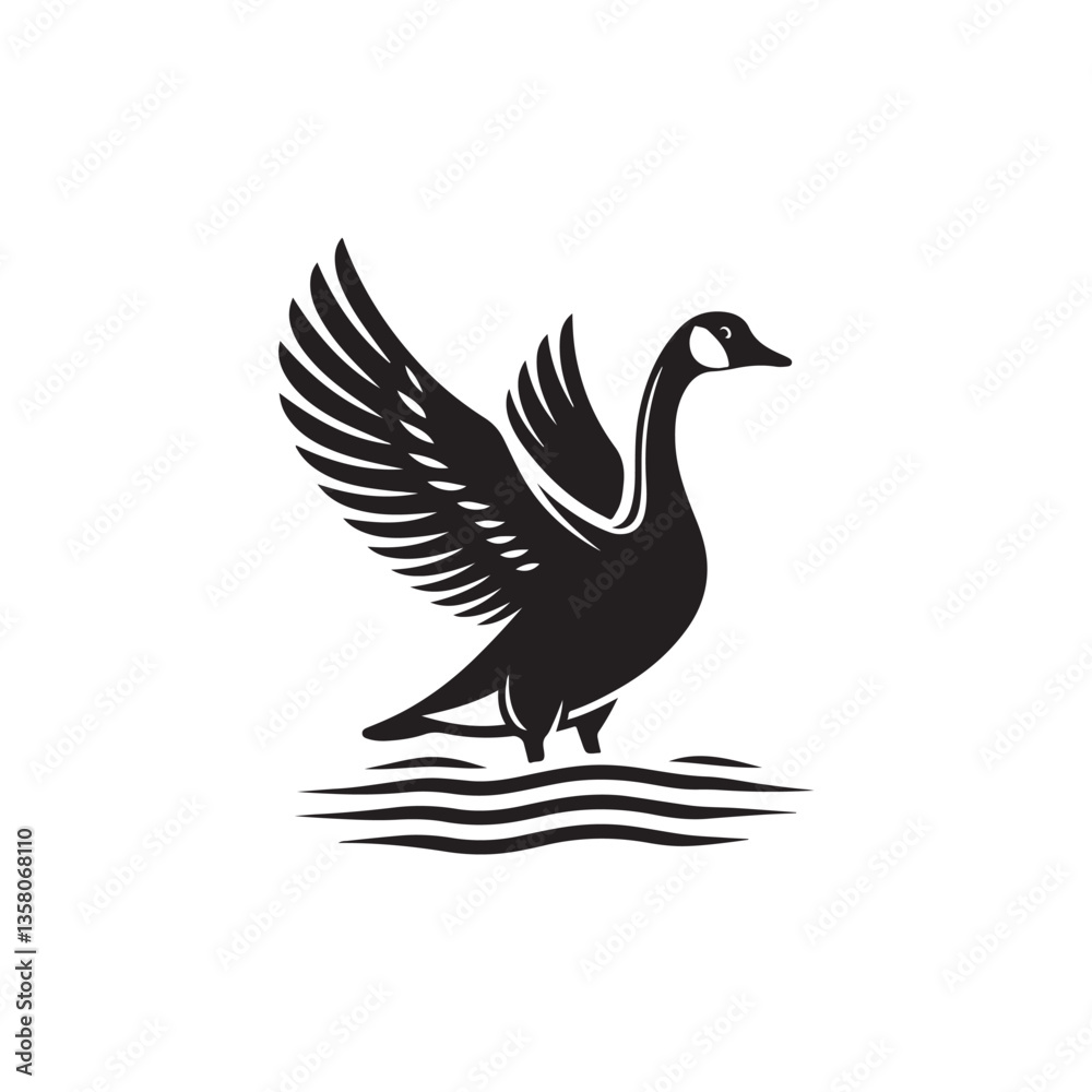 Fototapeta premium Black Color Goose Silhouette Vector Illustration, Solid White Background
