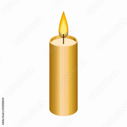Lit Cylindrical Candle Vector Illustration, Vector Image