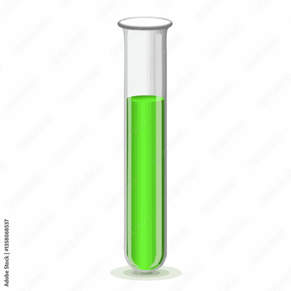 Glass Test Tube with Green Liquid Sample, Vector Image Glass Test Tube with Green Liquid Sample, Vector Image