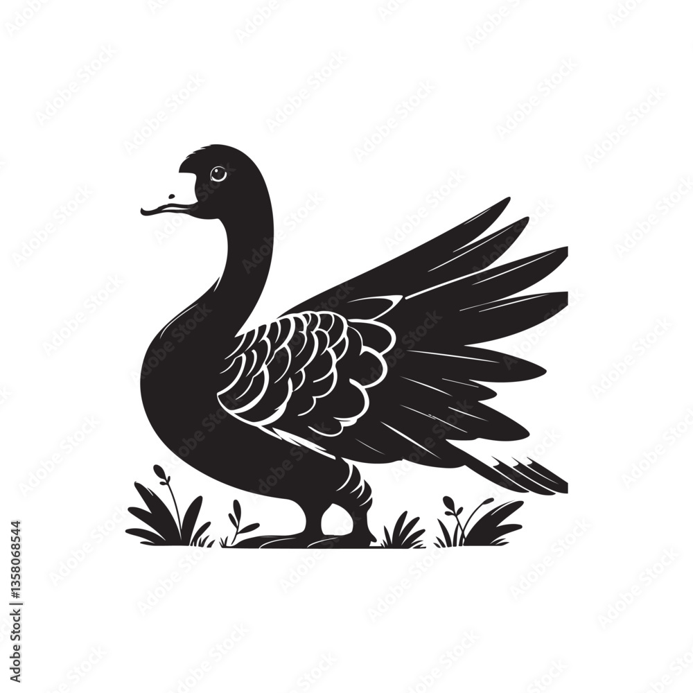Obraz premium Black Color Goose Silhouette Vector Illustration, Solid White Background