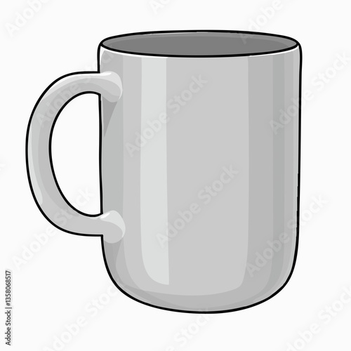 Gray Mug Vector Illustration, Vector Image