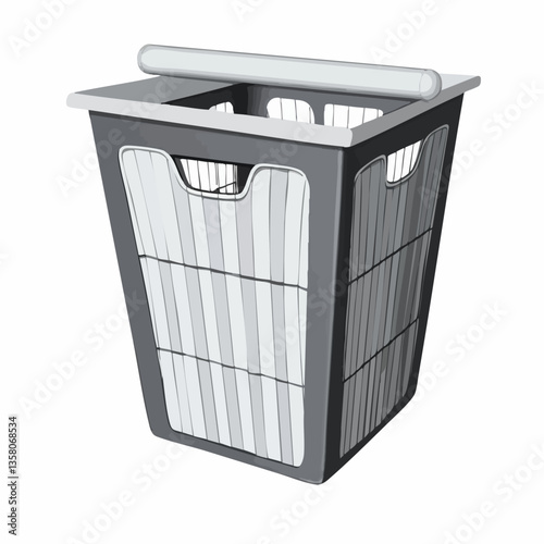 Grey Plastic Storage Basket with Lid, Vector Image
