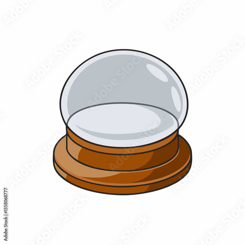 Empty Glass Paperweight with Wooden Base, Vector Image