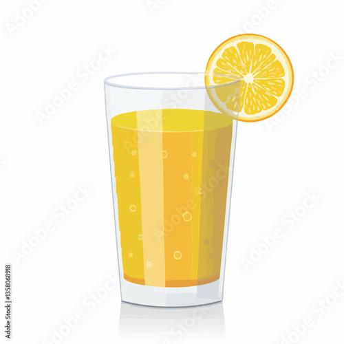Citrus Juice in Glass with Slice Garnish, Vector Image