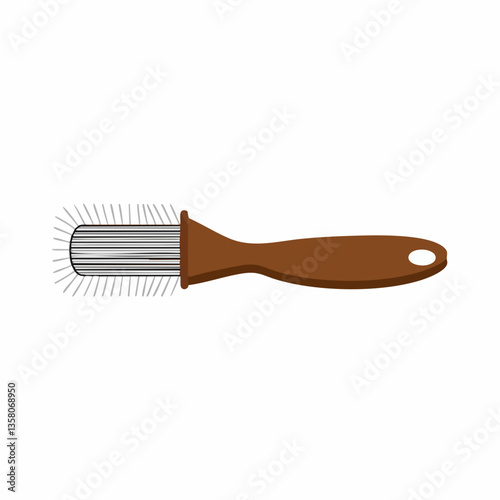 Brown Handle Round Bristle Brush Illustration, Vector Image
