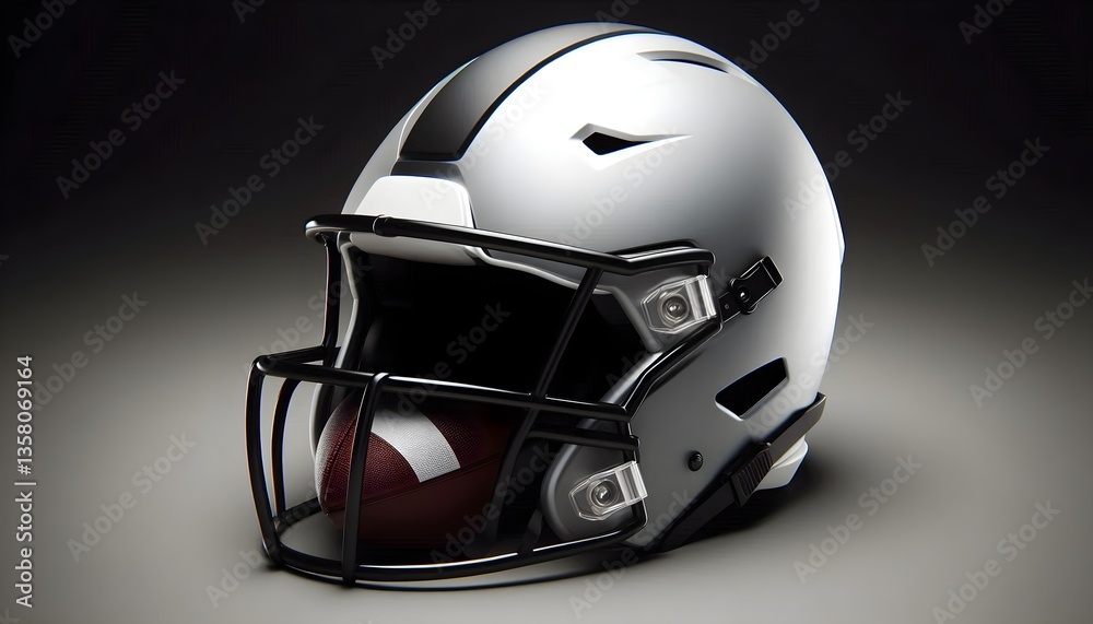 Fototapeta premium Minimalist matte football helmet with protective faceguard, no branding, sports gear.