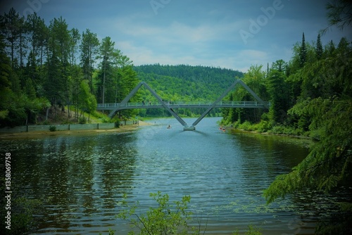 lake in the park with a bridge