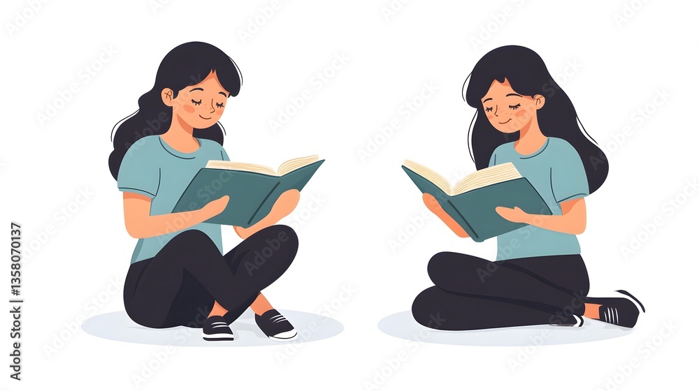 Portrait of a focused female student reading a book with concentration Portrait of a focused female student reading a book with concentration
