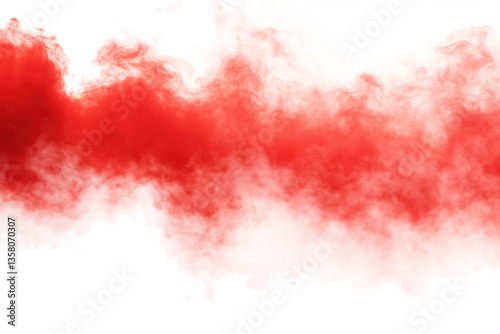 Abstract red smoke isolated on transparent white background. Red color fog clouds rising up. Colorful smoke texture. Steam, vapor, gas, fog special effect. Texture overlays. Graphic design elements