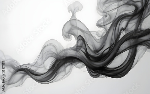 Elegant grey wavy smoke abstract background. Abstract black smoke waves background. Monochrome smooth design.