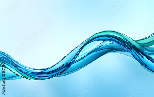 Abstract blue and green color curved wave shape glass background. Transparent modern texture. Abstract futuristic background with glass shapes in green and blue colors. Modern design technologies