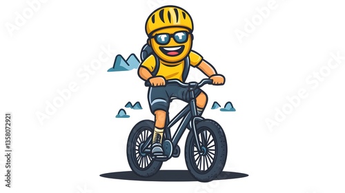 Professional Cyclist Riding Mountain Bike Emoji Cartoon Vector Illustration