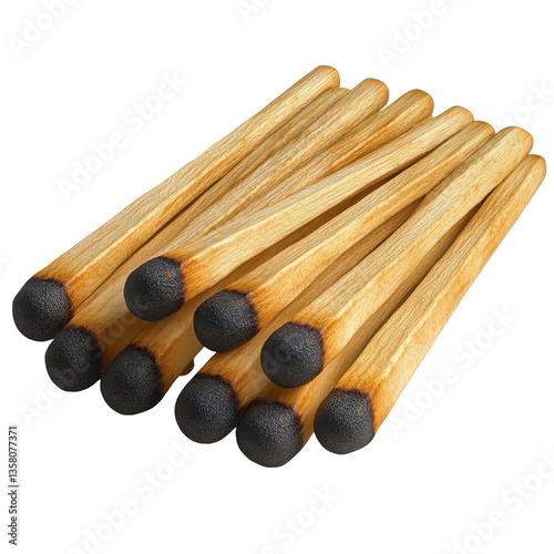 Pile of Wooden Matches with Black Heads Ready to Ignite a Fire source