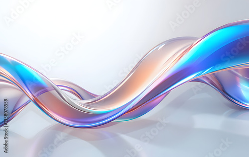Abstract background iridescent glass ribbon, 3D rendering illustration of futuristic abstract background. Curved shapes on white. Abstract futuristic geometric shape gradient