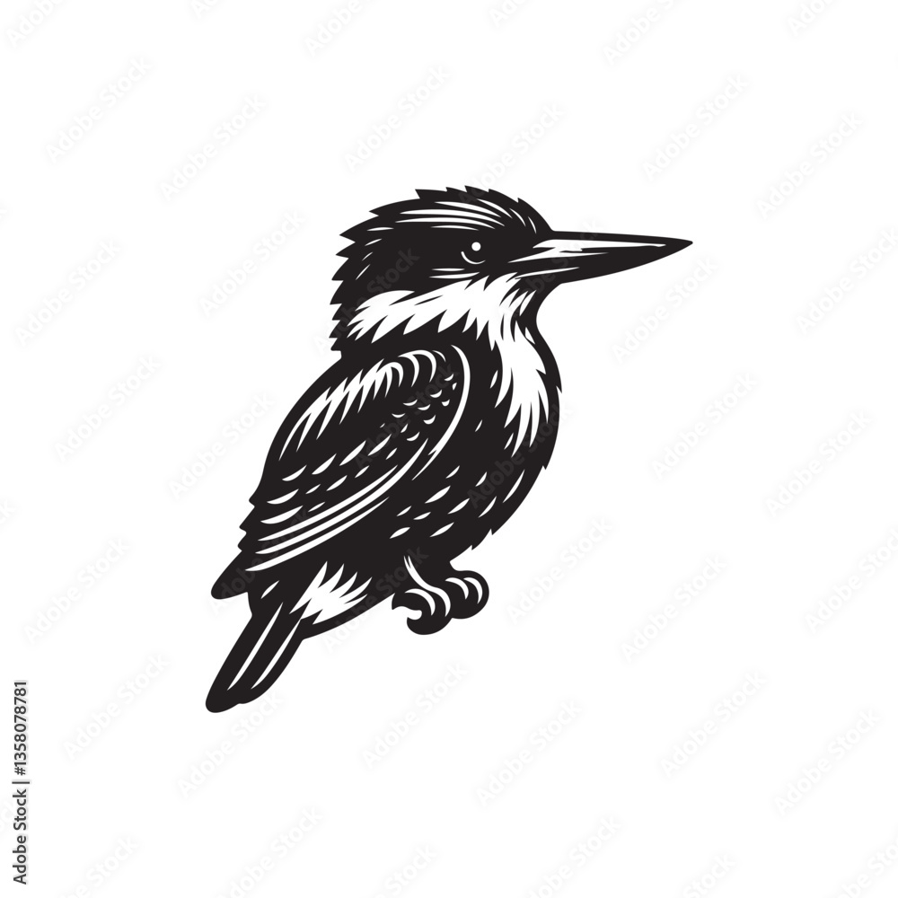 Fototapeta premium Black Color Kingfisher Silhouette Vector Illustration, Solid White Background