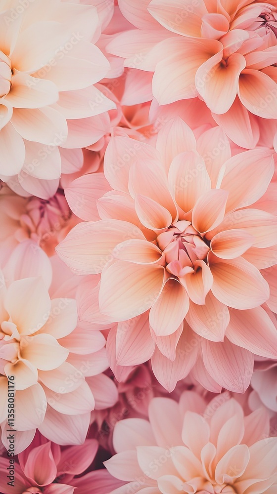 Fototapeta premium Soft pastel floral arrangement in varying hues of pink and cream highlighting delicate petals and intricate details