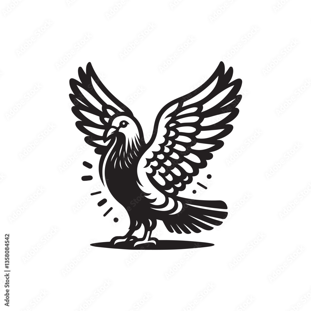Obraz premium Black Color Pigeon Silhouette Vector Illustration, Solid White Background