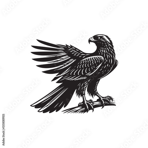Black Color Red-tailed Hawk Silhouette Vector Illustration, Solid White Background