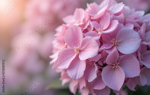 Hydrangea with soft pastel color in blur style for the background. Floral background Frangipani or Plumeria flowers. sweet color hydrangea in a soft and blurred style for the background