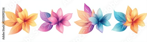 Vibrant colorful floral design with leaves and flowers