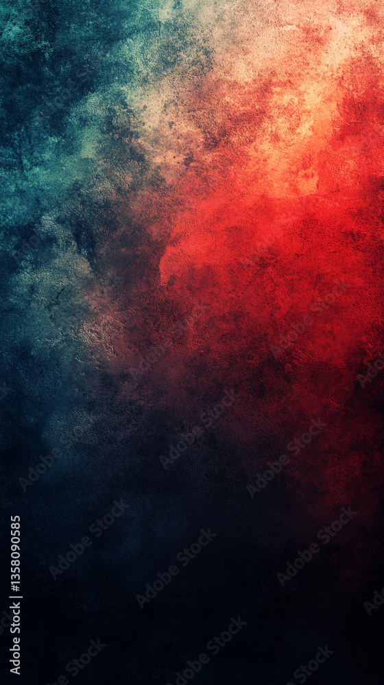Obraz premium black and red blurred background with rough grunge grain texture, accented by a dark green glowing gradient and noise effect. Minimalistic bright light tone with empty caption space for modern design