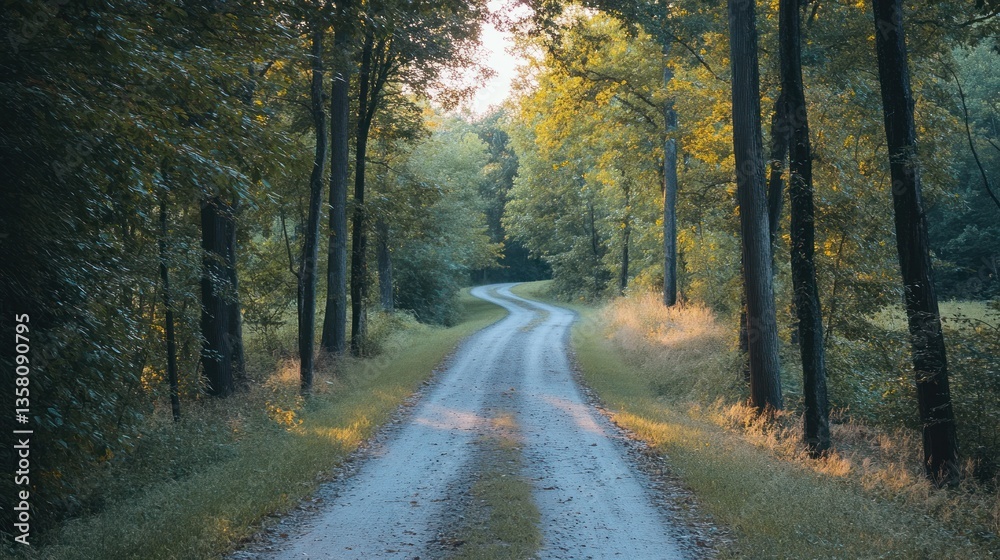Obraz premium Winding Dirt Road Through A Lush Green Forest