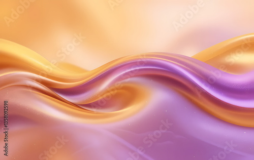 Abstract Background with 3D Wave Bright Gold and Purple Gradient Silk Fabric. 3D silk fabric waves in gold and purple. Design visual for background wallpaper banner poster or cover.