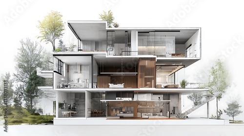 Architectural drawing showcasing cross section floor plan with modern design image