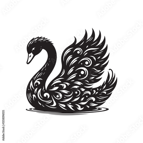 A vector illustration of a Swan, perfect for nature designs, bird projects, and elegant themes. Ideal for creative work, wedding materials, and educational content featuring graceful water birds.