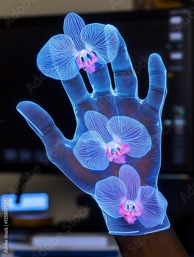 Hand with Holographic Orchids.