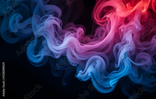Abstract texture of backlit smoke in red, blue on a black background. White smoke or fog isolated on black background. Abstract texture of backlit smoke in red, blue on a black background 