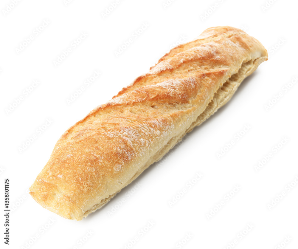 Whole freshly baked baguette isolated on white Whole freshly baked baguette isolated on white