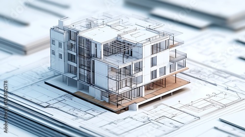 Modern architectural drawing featuring cross section floor plan and design image