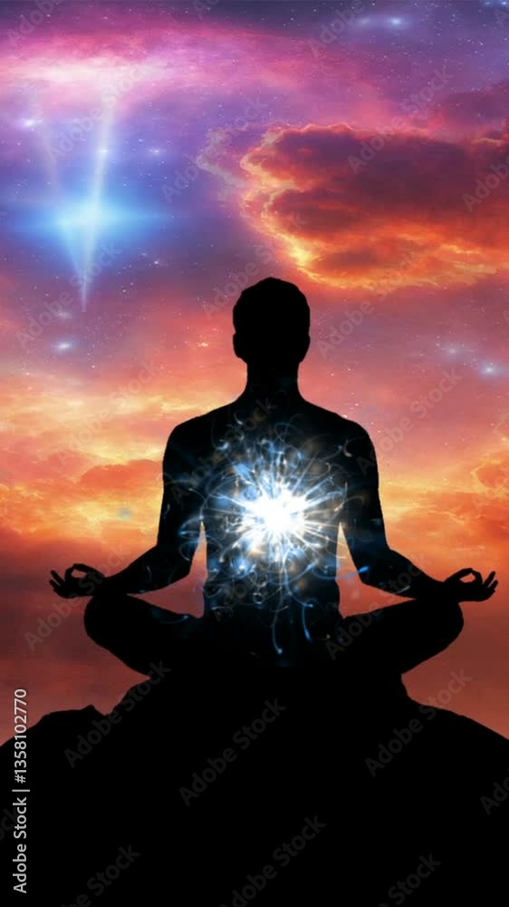 Serene Meditation Under Starry Night Sky on Mountain Summit at Dusk vertical video Serene Meditation Under Starry Night Sky on Mountain Summit at Dusk vertical video