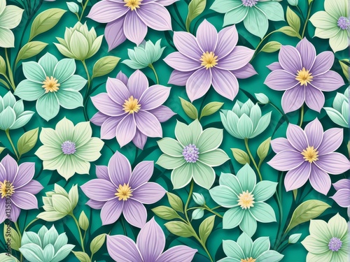 seamless background with flowers and leaves .
