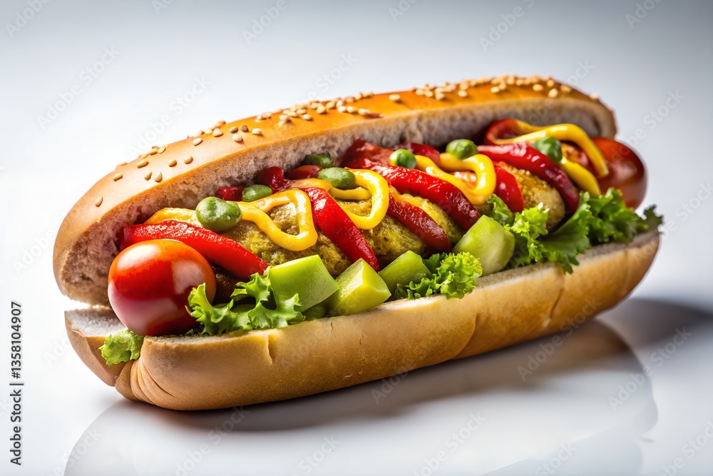 chicago-style hot dog in white background chicago-style hot dog in white background