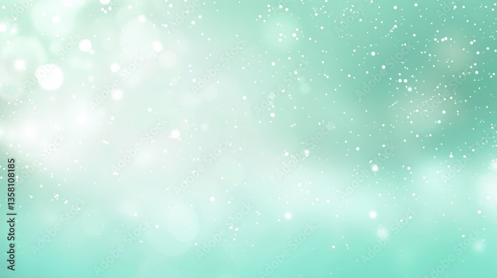 Fototapeta premium Mint Green Bokeh Background With Snowflakes & Glitter Effect - Festive Abstract Design