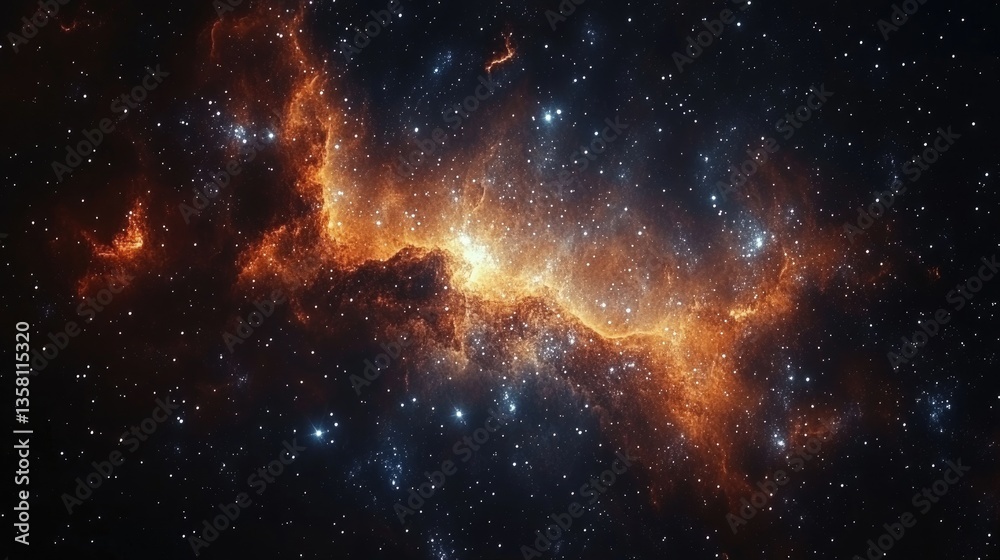 Naklejka premium Cosmic Nebula Fiery Clouds in Deep Space