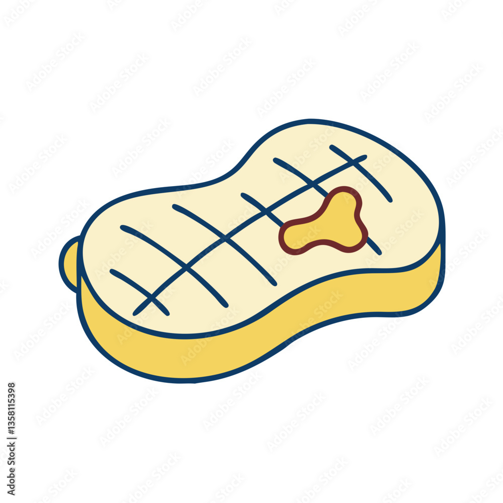 Cartoon steak icon with bone detail and grill marks Cartoon steak icon with bone detail and grill marks