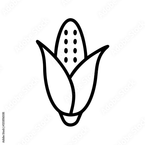 Corn cob icon with husk in black and white outline design