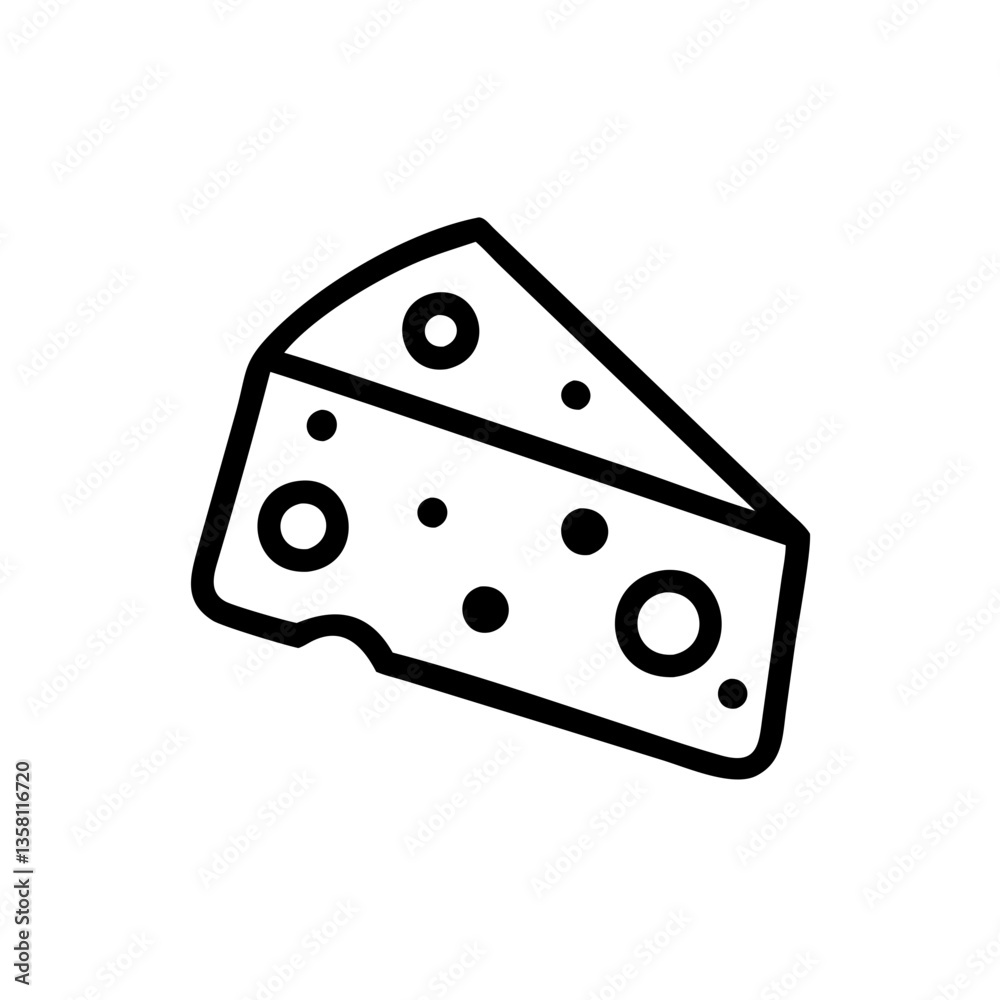 Cheese wedge icon in black and white outline style Cheese wedge icon in black and white outline style
