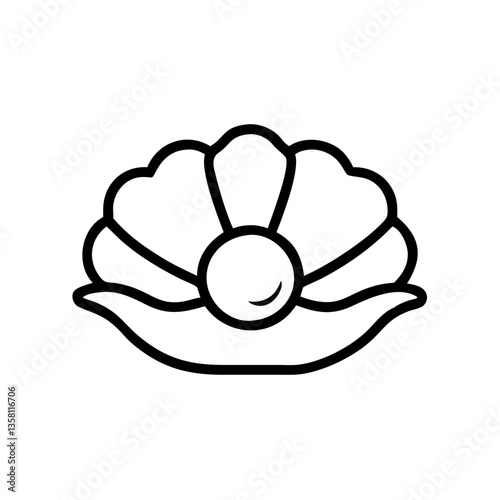Open shell with pearl icon in black and white outline style