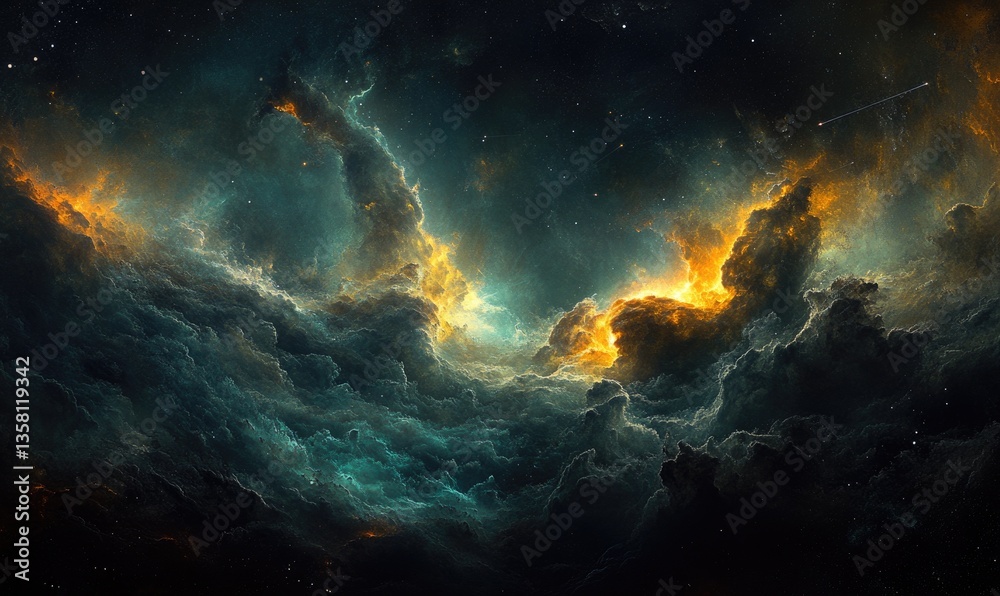 Fototapeta premium A dark sky with a few clouds and stars