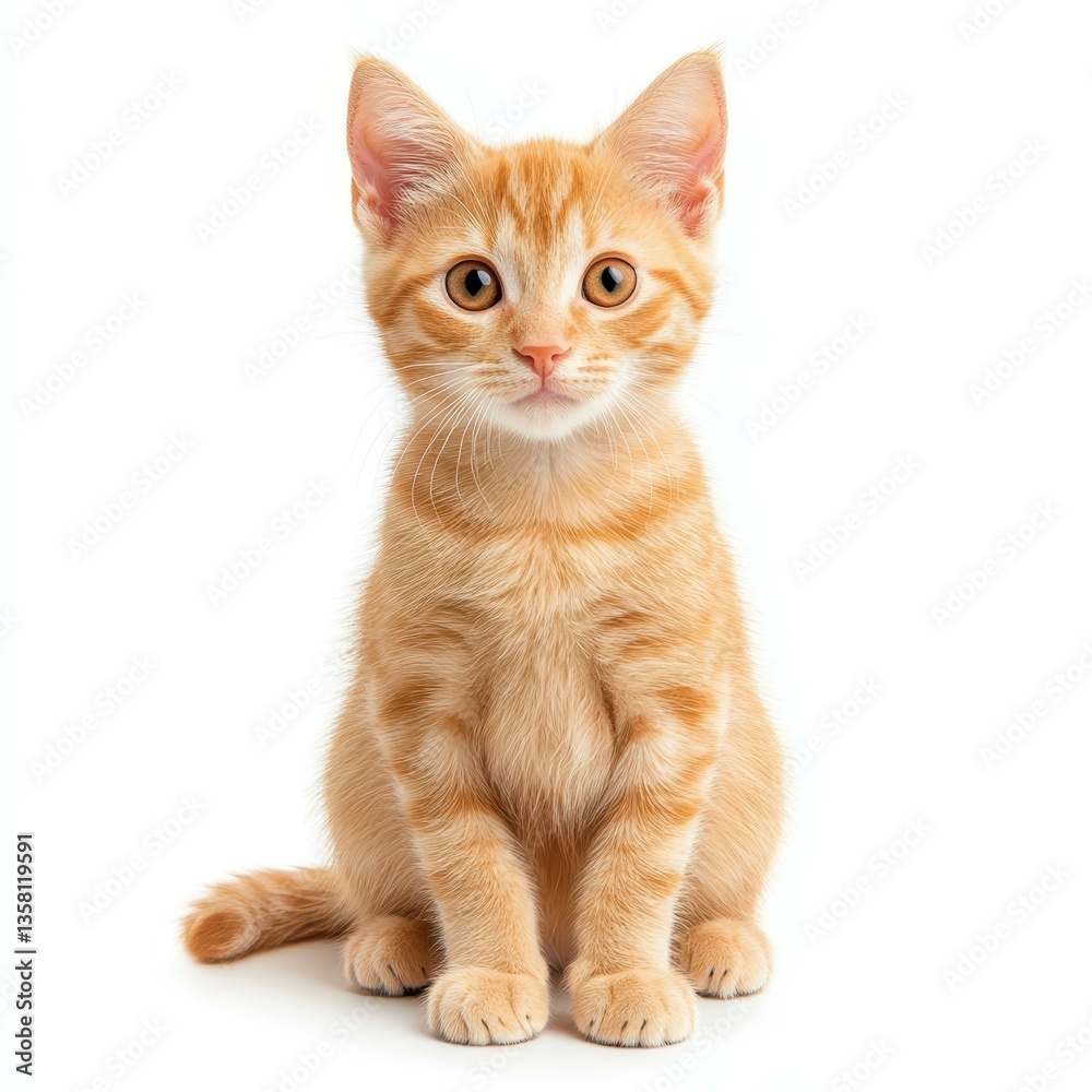 Adorable ginger cat sitting pretty against a clean white backdrop, showcasing its vibrant fur and playful personality. Adorable ginger cat sitting pretty against a clean white backdrop, showcasing its vibrant fur and playful personality.