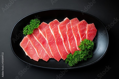 Fresh Sliced Beef Platter with Vibrant Green Garnish