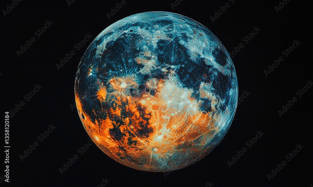 Naklejka premium A close up of a blue and orange moon